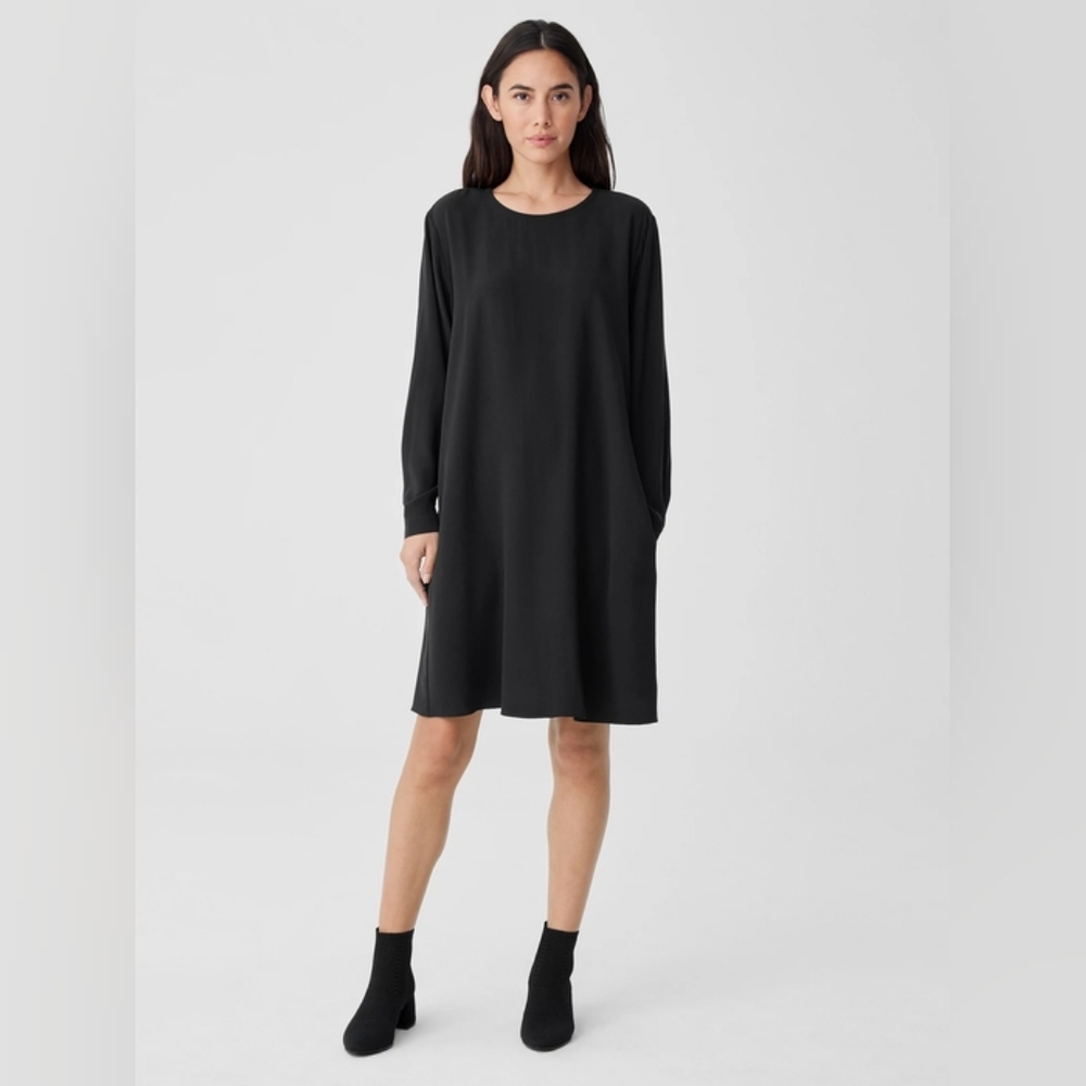 Eileen fisher silk Black Women's Dress side slits, Size Small
